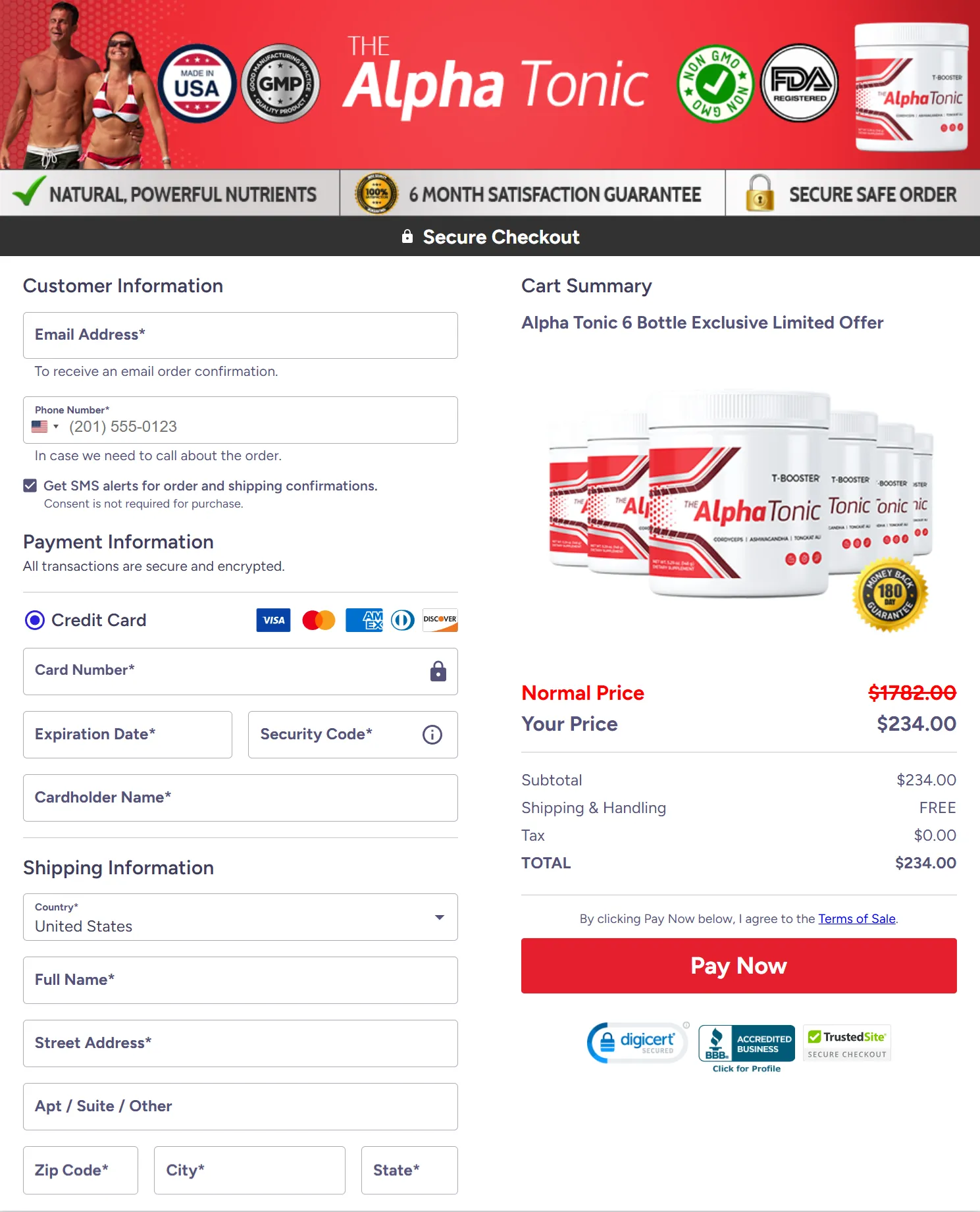 Alpha Tonic checkout page
